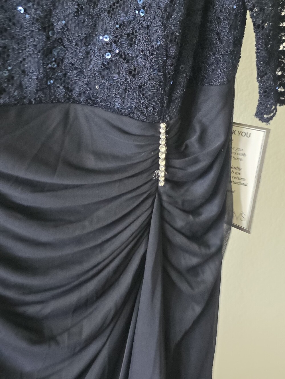 Betsy & Adam NWT Navy Sequin Lace Ruched Formal Gown Plus Size 14W $189 - Picture 7 of 12